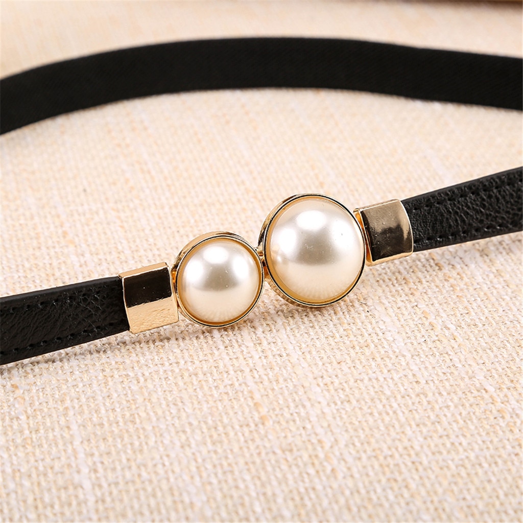 Luxury-Leather-Men-Waist-Chain-Belt-Fashion-Women-s-Dress-Ceinture-Femme-Pearl-Belts-For-Jeans.jpg Curea rochie neagra, subtire cu perle, lungime 65cm - imagine 1