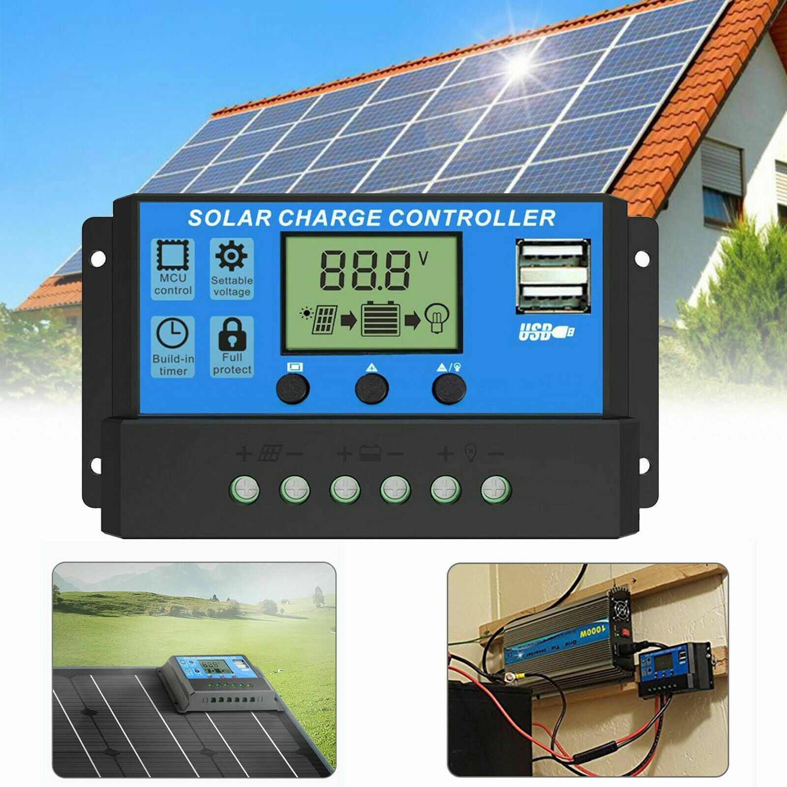 S4e70663a5dec40f1a05c61098429666bU.jpeg Controler/Regulator de incarcare panou solar, 12 - 24V, 30A, mini dual USB - imagine 1