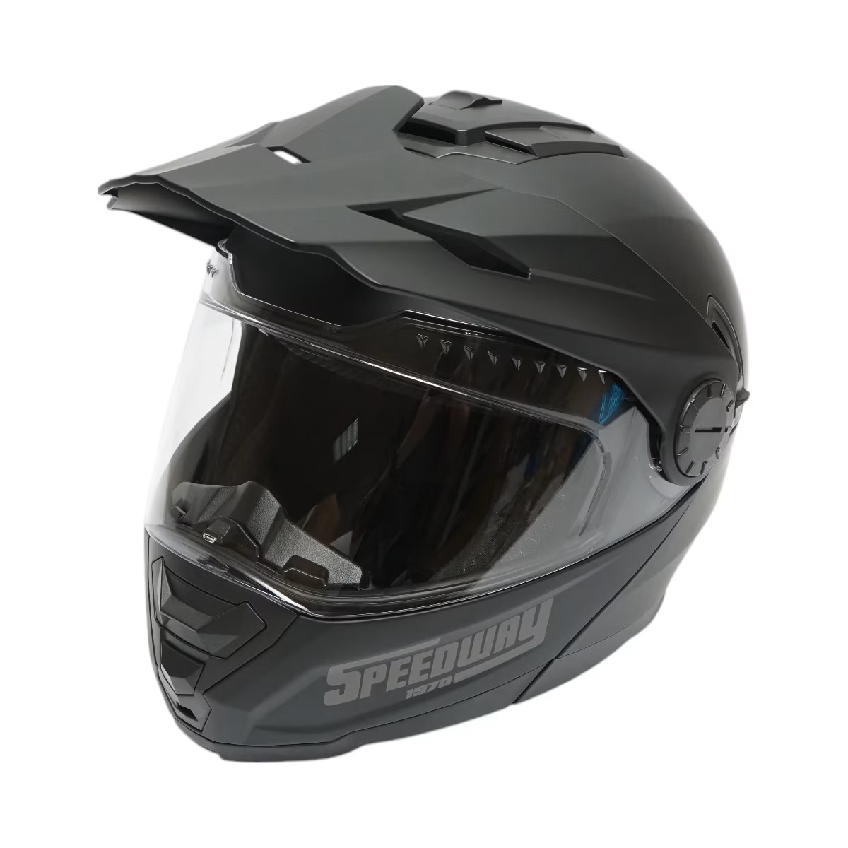 lion-1_vuow-2i.jpg Casca motocross integrala, negru mat cu viziera transparenta si ochelari de soare marimea XL, model LION - imagine 1