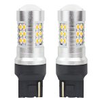 Set becuri auto cu LED CANBUS, 3030, 24SMD, compatibil T20, 7440, WY21W, Portocaliu, 12V / 24V, destinat competitiilor auto sau off-road