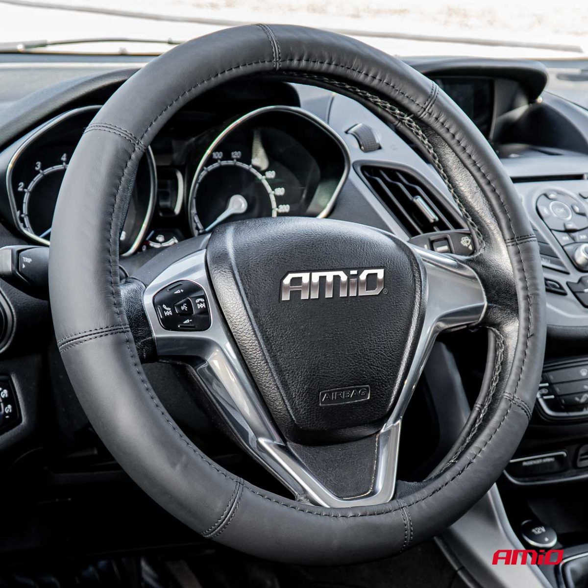 Husa volan din Piele Naturala, culoare Neagra, marime M (volan 37-39cm) AVX-AM03546 - imagine 2