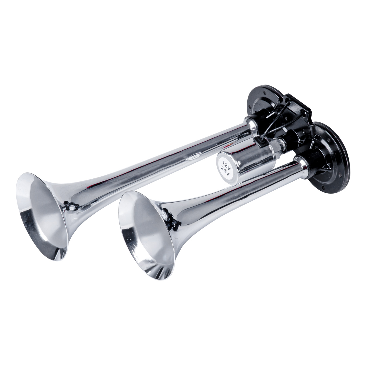 03617_01.jpg Claxon Camion de tip "goarna", dublu, bitonal, finisaj cromat, alimentare 12V - 24V, 118 dB - imagine 1