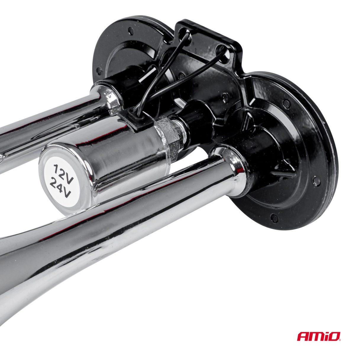 Claxon Camion de tip "goarna", dublu, bitonal, finisaj cromat, alimentare 12V - 24V, 118 dB - imagine 2