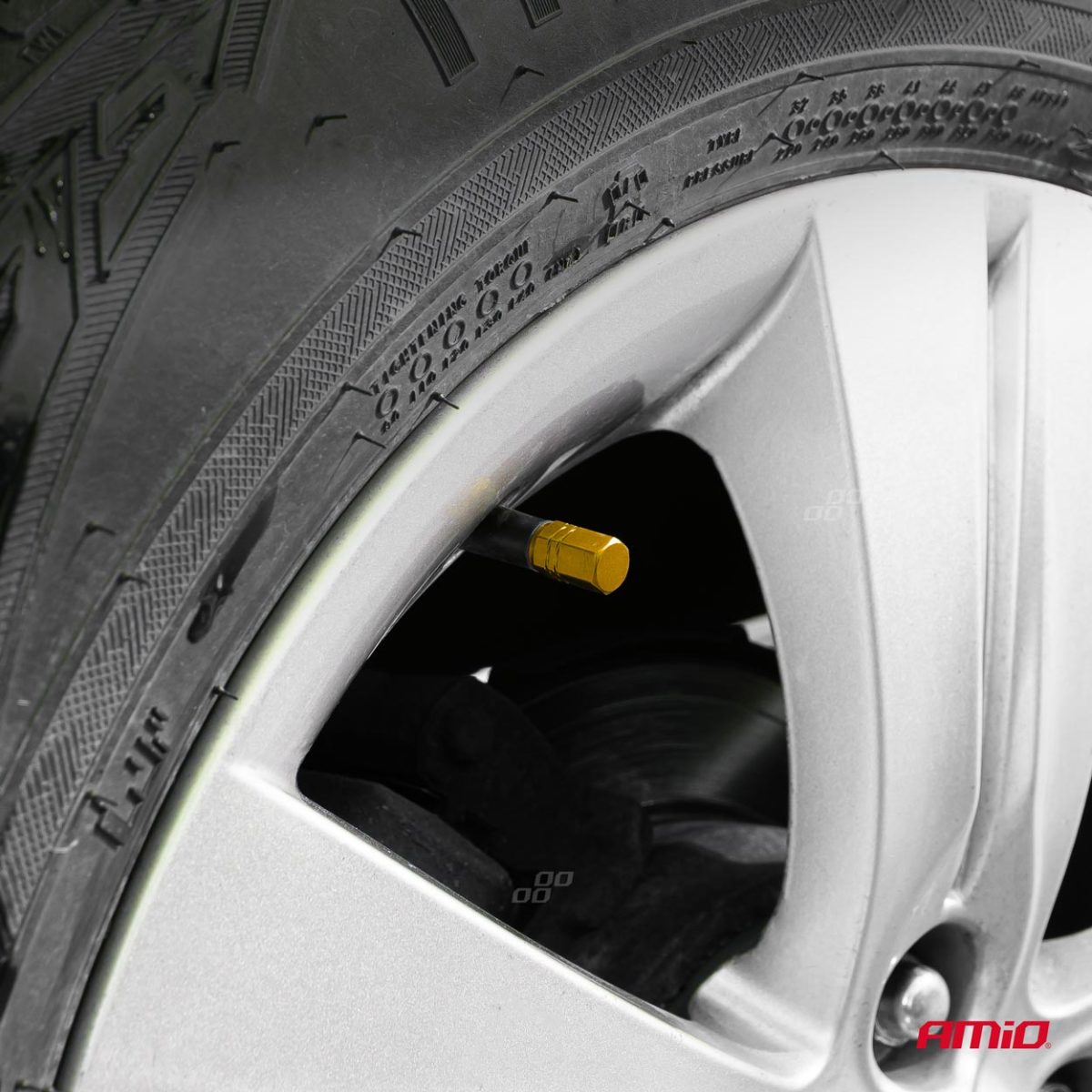 Set 4 capacele auto pentru ventil, din aluminiu, model Hexagon, culoare Galben - imagine 2