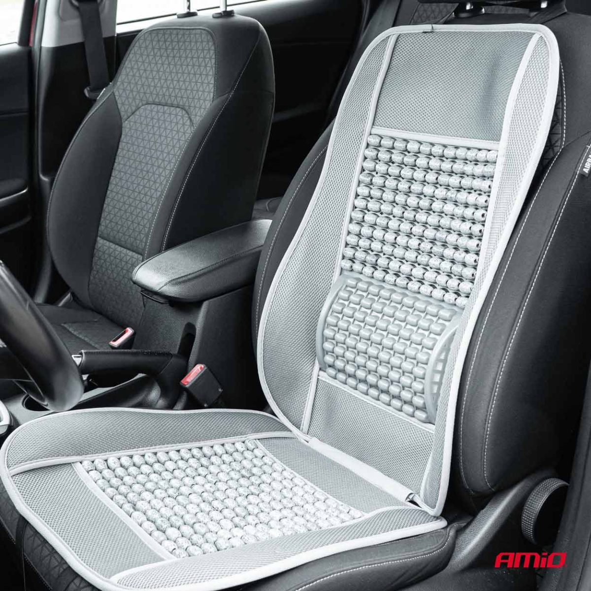 Husa scaun auto cu bile de masaj si suport lombar, dimensiuni 110 x 46 cm, culoare Gri - imagine 2