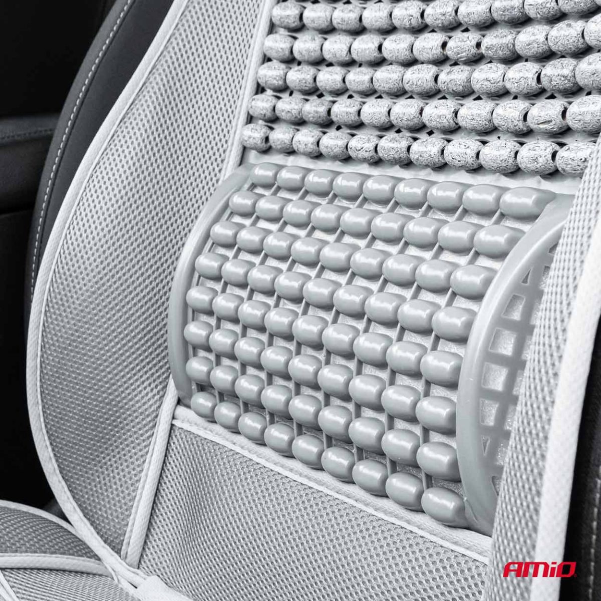 Husa scaun auto cu bile de masaj, suport lombar si tetiera, dimensiuni 131 x 46 cm, culoare Gri - imagine 3