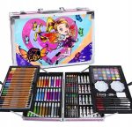Set 145 piese pentru pictura, pentru copii sau adulti, pixuri de colorat, creioane colorate si vopsele de pictura, cu geanta de transport ROZ FLYING GIRL, model AVX-WT-IMPART145 - imagine 2