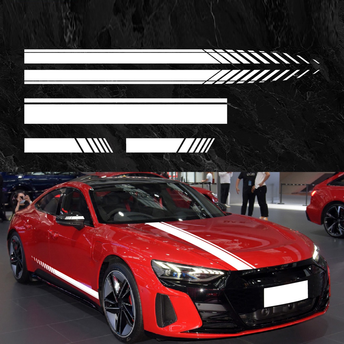 1690786922223-8fd935581f4744a2b4023296af71eae3-goods.jpeg Set 5 stickere autoadezive Tuning, model "Racing Stripes V1", dimensiune 190 cm, culoare Alba - imagine 1