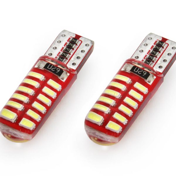 Set becuri auto cu LED CANBUS compatibil T10e W5W 24 SMD SILCA Alb 12V, destinat competitiilor auto sau off-road