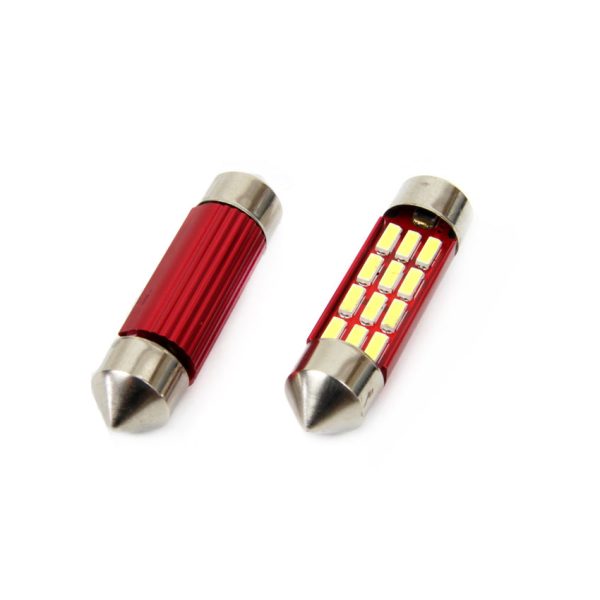 Set becuri auto cu LED CANBUS sofit compatibil C5W 12 SMD 39mm Alb 12/24V, destinat competitiilor auto sau off-road