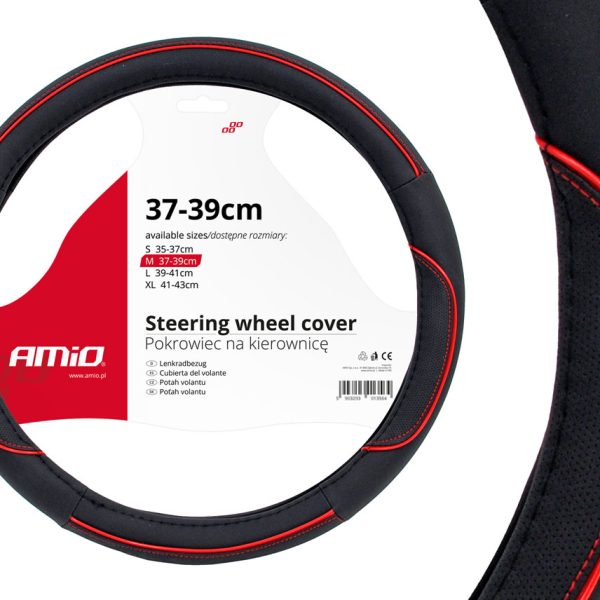 Husa volan negru + dunga rosie SWC-07-M (37-39cm)