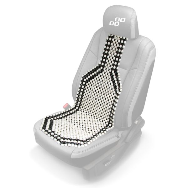 Husa auto cu bile de masaj din lemn (alb cu negru)