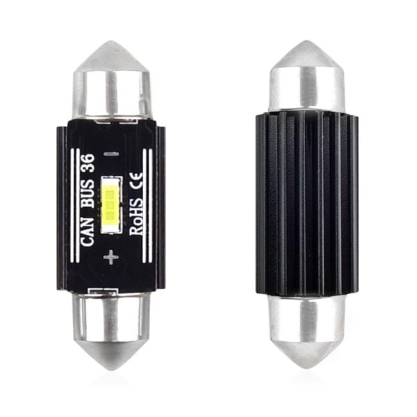 Set becuri auto cu LED CANBUS sofit compatibil C5W 1 SMD 36mm Alb 12/24V, destinat competitiilor auto sau off-road