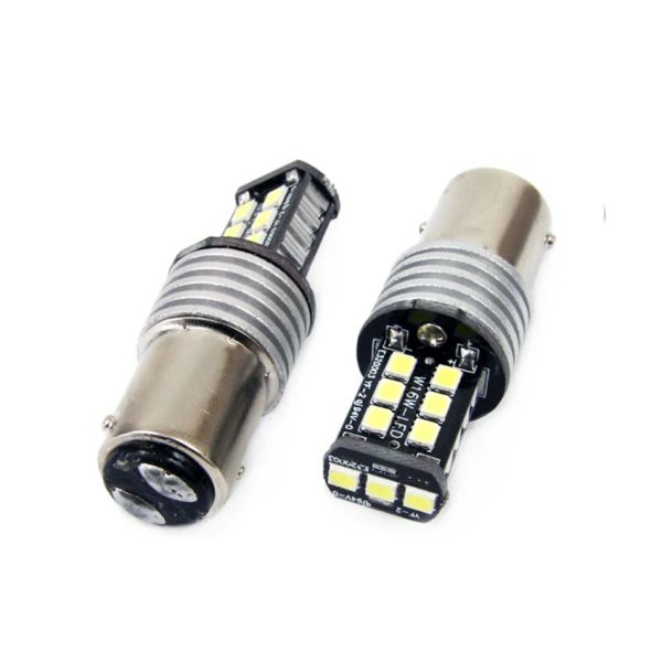 Set becuri auto cu LED CANBUS compatibil P21/5W BA15D 15 SMD 7.5W Alb 12/24V, destinat competitiilor auto sau off-road