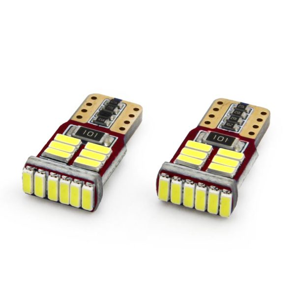 Set becuri auto cu LED CANBUS compatibil T10e W5W 18 SMD Alb 12V, destinat competitiilor auto sau off-road