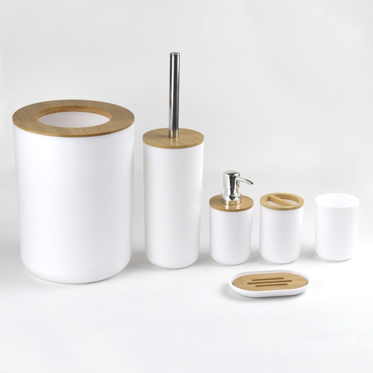 Set Elegant pentru baie format din 6 piese, ABS + lemn, culoare alb/maro - imagine 2