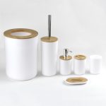 Set Elegant pentru baie format din 6 piese, ABS + lemn, culoare alb/maro - imagine 2
