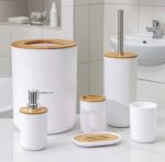 Set Elegant pentru baie format din 6 piese, ABS + lemn, culoare alb/maro