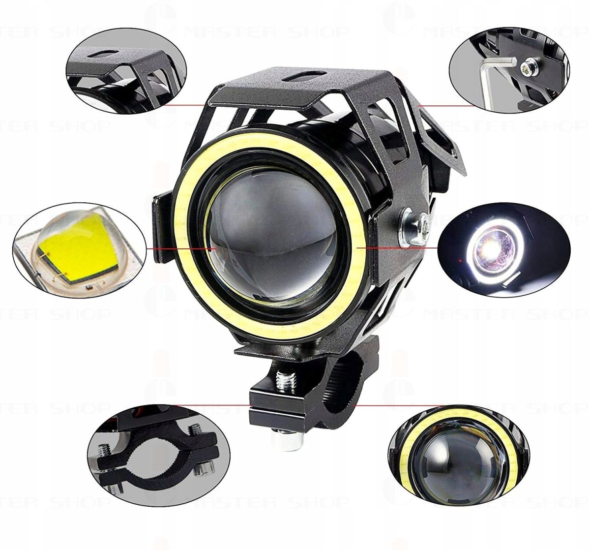 Proiector LED cu Lupa, Angel Eye ALB si Devil Eye RED, alimentare 12V, pentru Off-Road, ATV, SSV, UTV - imagine 11
