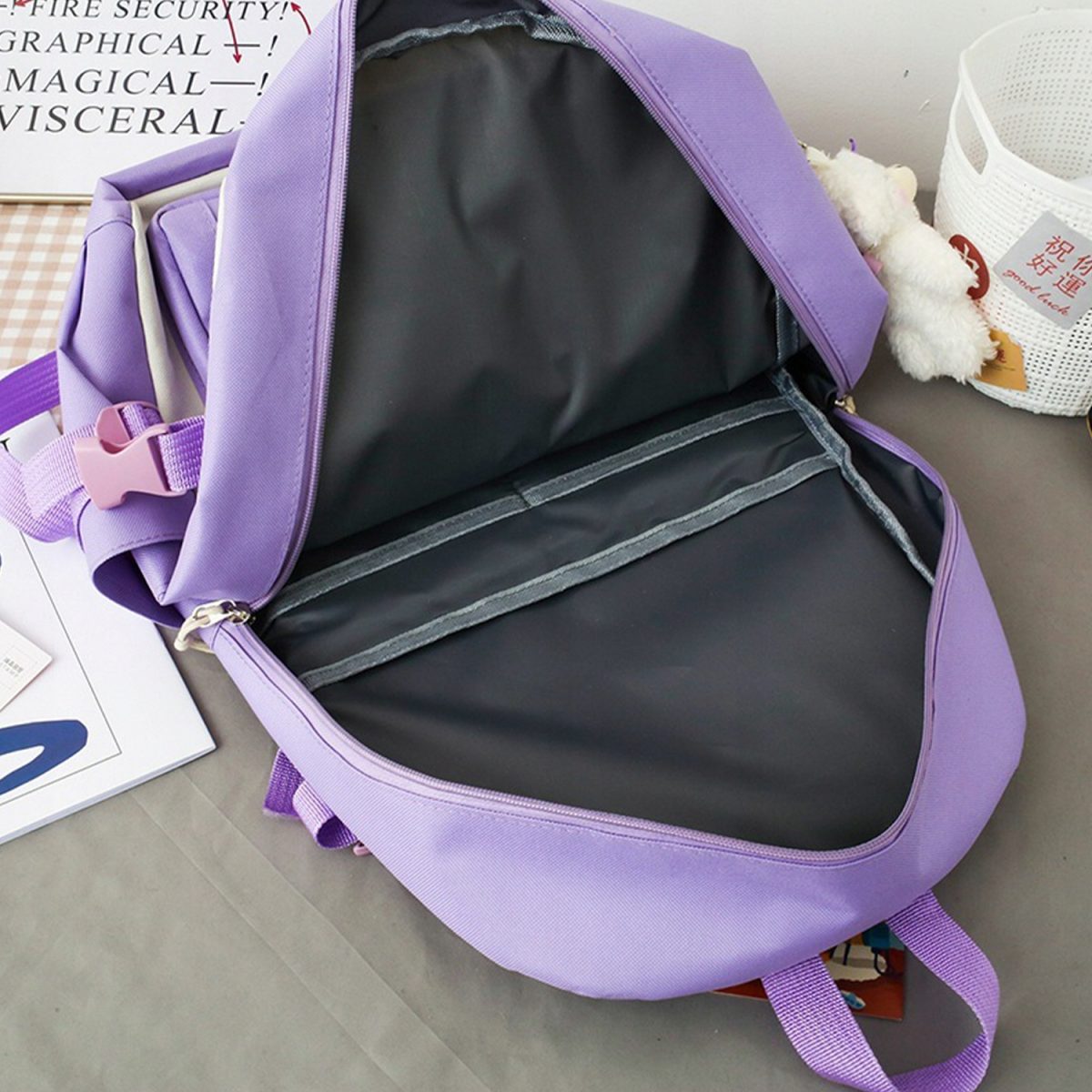 Set 4-in-1 pentru Scolari sau Prescolari - (rucsac, geanta de umar, plic elegant, penar), culoare VIOLET cu IEPURAS, Cod AVX-WT-BUNN-VIOLET - imagine 2