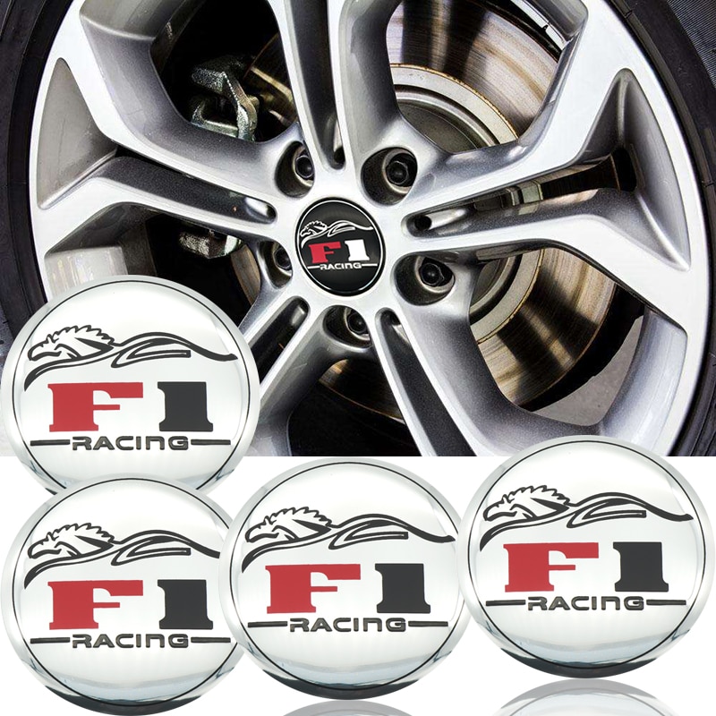 4Pcs-56mm-F1-RACING-LOGO-Car-Tire-Wheel-Center-Hub-Cap-Hubcap-Sticker-for-ALFA-ROMEO.jpg Set 4 buc. ornament central janta, model "F1 Chrome", diametru 5cm - imagine 1