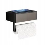Suport metalic pentru hartie igienica cu cutie depozitare servetele, culoare Neagra - imagine 3