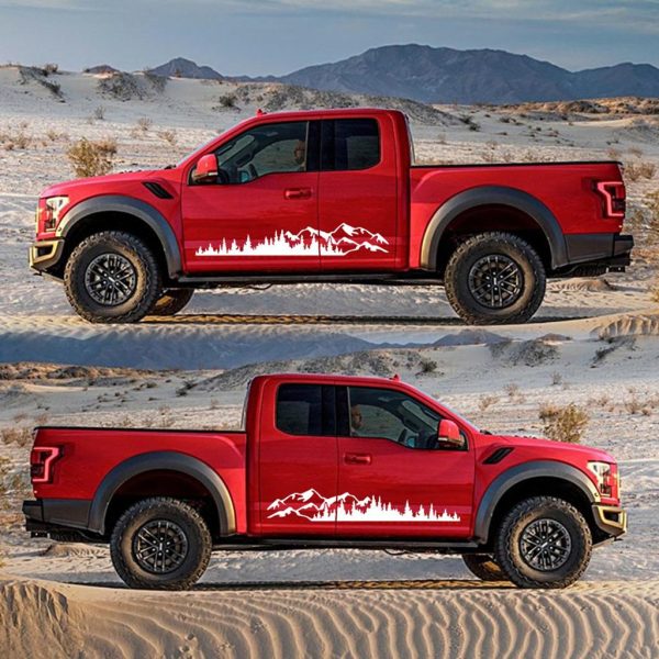 Set 2 stickere autoadezive pentru vehicule Off Road, model "Forest & Mountains", dimensiune 100 x 20 cm, culoare Alba