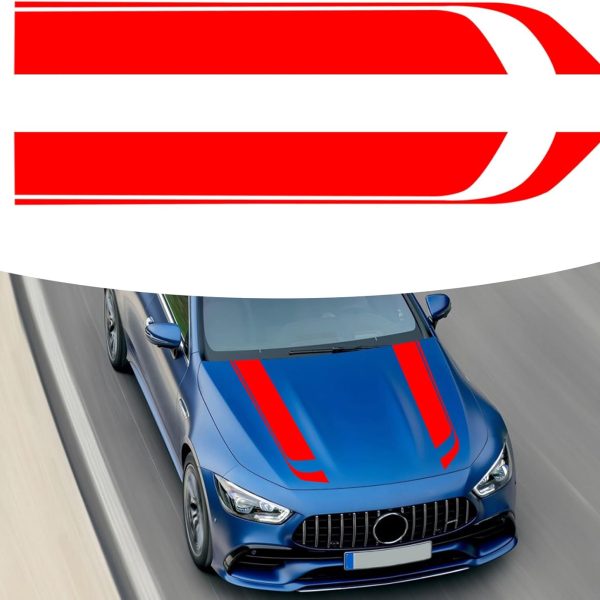 Set 2 stickere autoadezive Tuning, model "Hood Stripes V1", dimensiune 85 x 12 cm, culoare Rosie