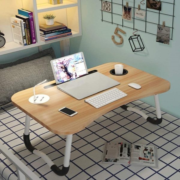 Masa pentru Laptop plianta din MDF, dimensiune 60 x 39,5 cm, cu USB, lampa si ventilator