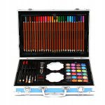 Set 145 piese pentru pictura, pentru copii sau adulti, pixuri de colorat, creioane colorate si vopsele de pictura, cu geanta de transport ALBASTRU DINOZAUR, model AVX-WT-DINART145 - imagine 2