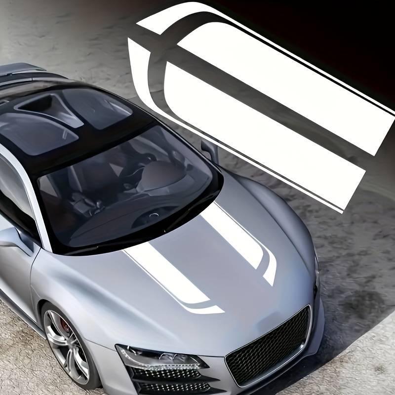 9cc75343-0028-4a2c-b264-151b314df521.jpg Set 2 stickere autoadezive Tuning, model "Hood Stripes V1", dimensiune 85 x 12 cm, culoare Alba - imagine 1