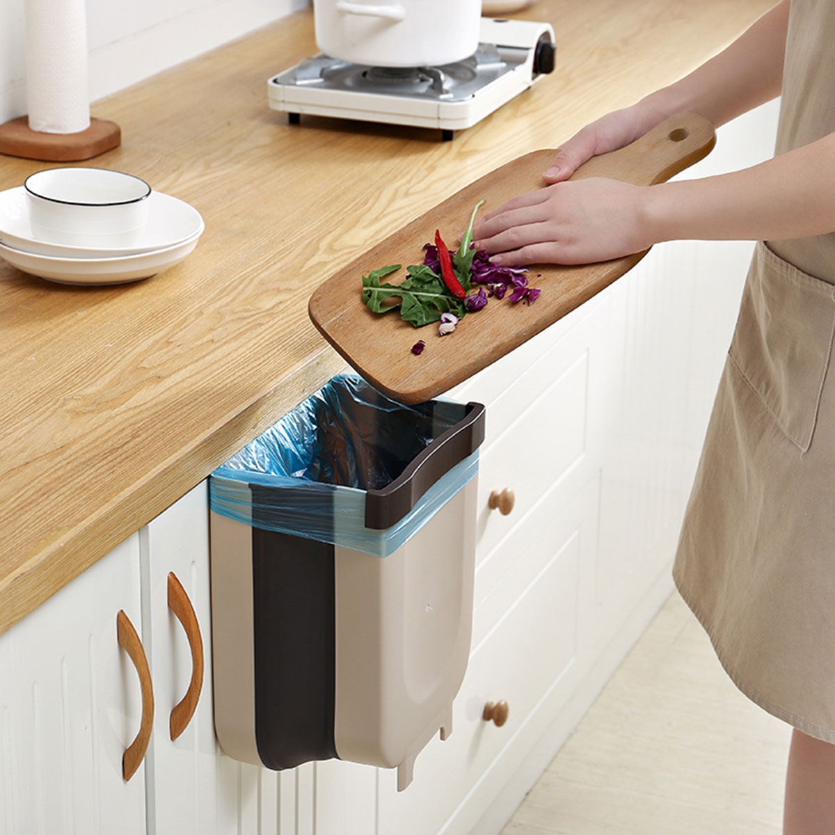 AG240F_ag240f_26.jpg Cos de gunoi pliabil, suspendat pentru bucatarie, culoare Gri, capacitate 8 litri - imagine 1