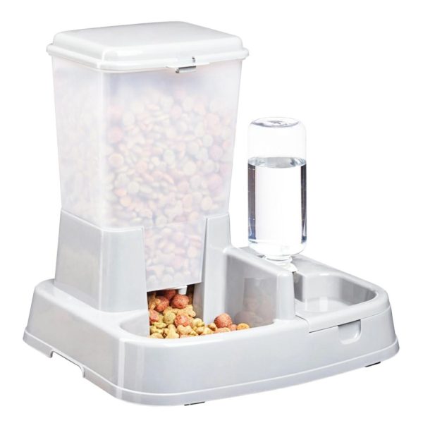 Distribuitor de alimente si apa pentru animale, 2in1, culoare Alba