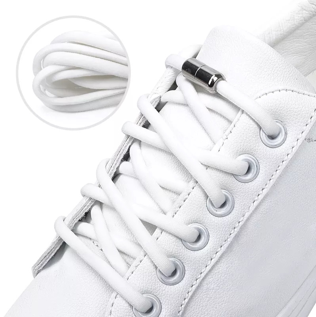 AG841_ag841_03.jpg Sireturi elastice SMART pentru incaltaminte cu clema metalica, culoare alba - imagine 1