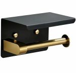 Suport pentru hartie igienica cu raft suplimentar, din otel, culoare neagra cu brat auriu - imagine 2