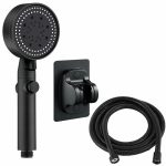 Set 3 elemente pentru dus, para de dus moderna + furtun flexibil + suport pentru perete, culoare Neagra - imagine 5