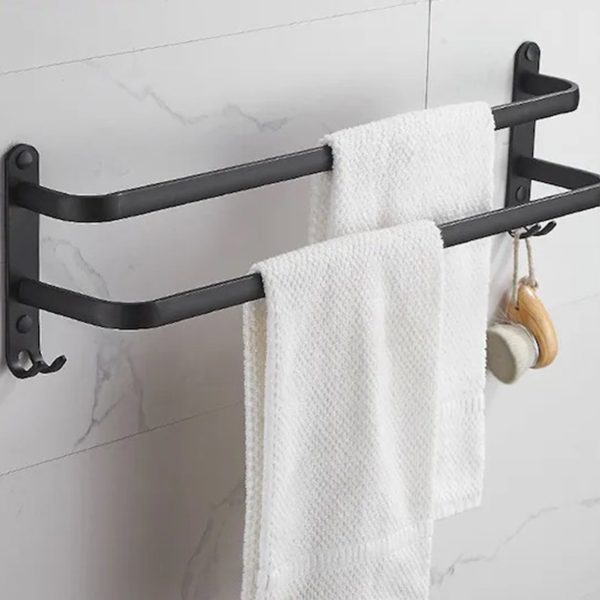 Suport de prosoape pentru baie tip "Mansarda" din aluminiu, lungime 60 cm, culoare Negru Mat