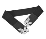 Curea elastica lata, culoare neagra, cu catarama metalica FRUNZE - imagine 3