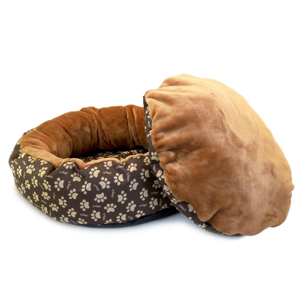 Culcus moale cu perna, pentru caine/pisica, culoare crem-maron, impermeabil, baza antiderapanta, 50 cm - imagine 2