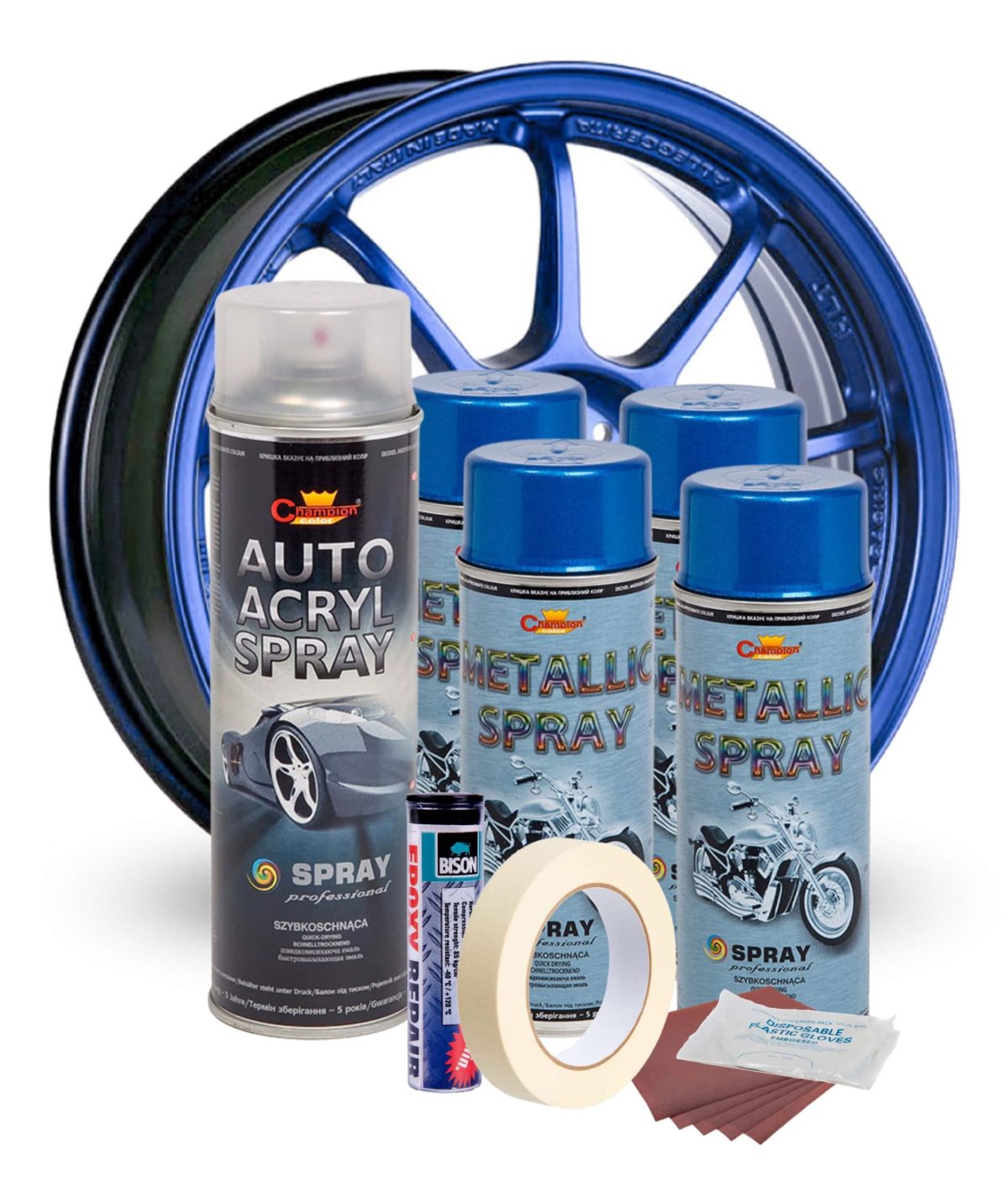 Kit complet reparatie si vopsire jante culoare Albastru Metalizat, V4 - imagine 2