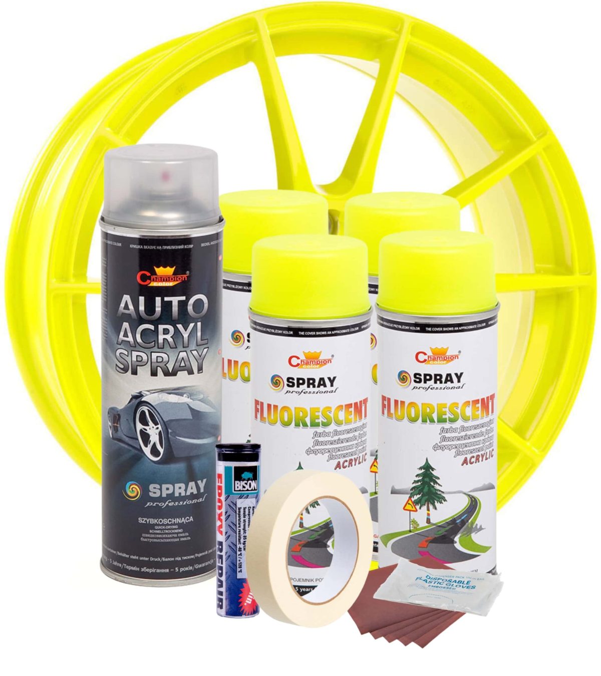 Kit complet reparatie si vopsire jante culoare Galben Fluorescent, V4 - imagine 2