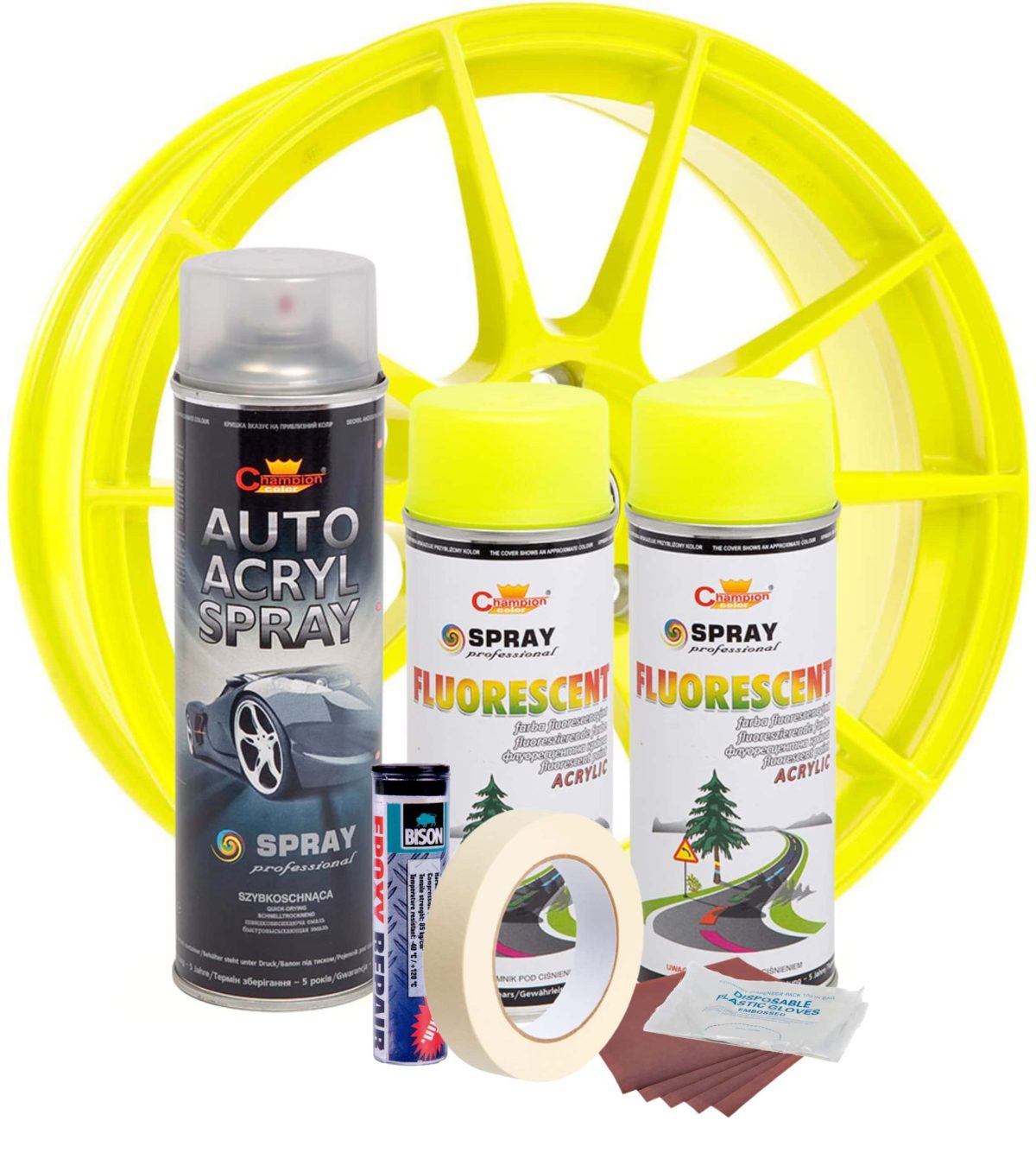 Kit complet reparatie si vopsire jante culoare Galben Fluorescent, V2 - imagine 2