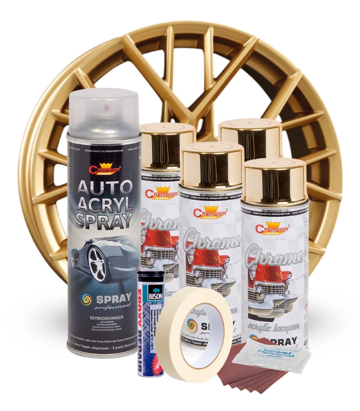 Kit complet reparatie si vopsire jante culoare Auriu Metalic, V4 - imagine 2