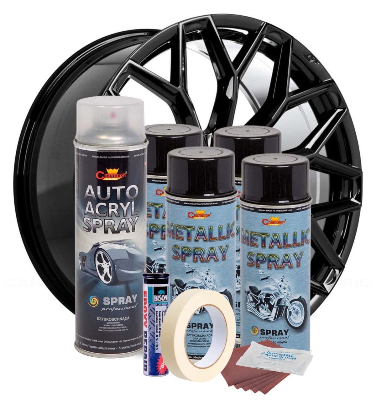 Kit complet reparatie si vopsire jante culoare Negru Metalizat, V4 - imagine 2