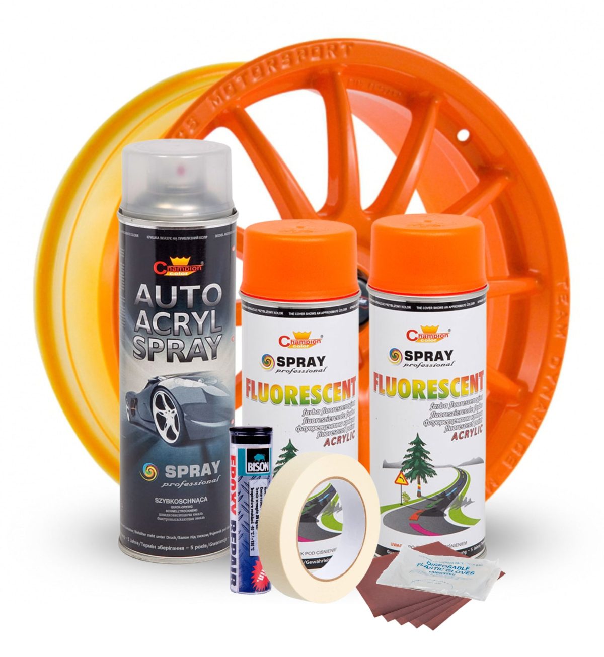 Kit complet reparatie si vopsire jante culoare Orange Fluorescent, V2 - imagine 2