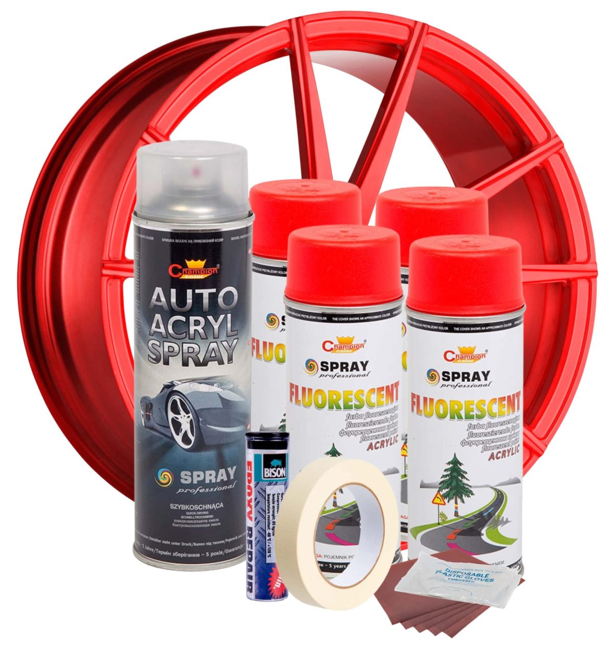 Kit complet reparatie si vopsire jante culoare Rosu Fluorescent, V4 - imagine 2