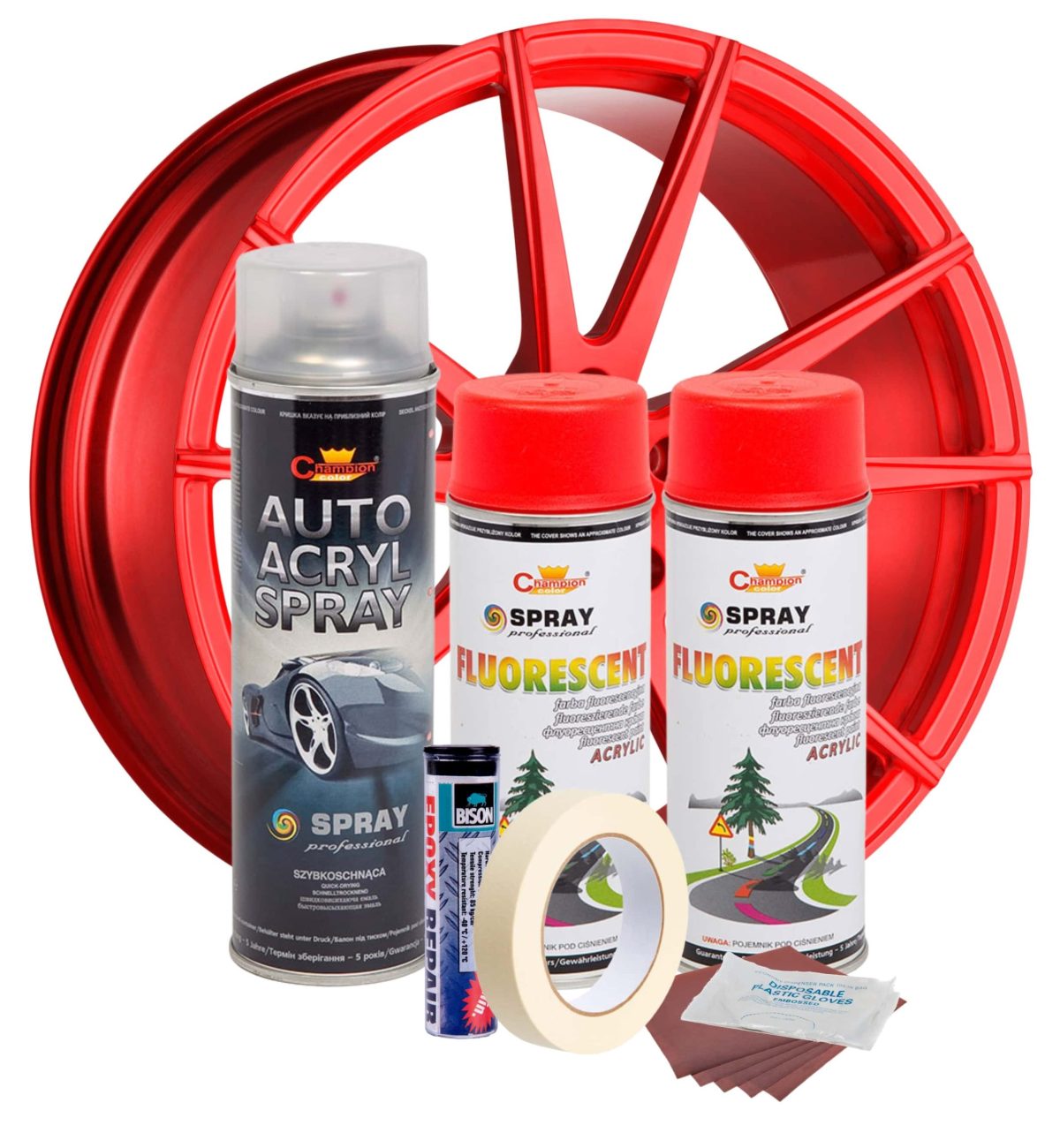 Kit complet reparatie si vopsire jante culoare Rosu Fluorescent, V2 - imagine 2