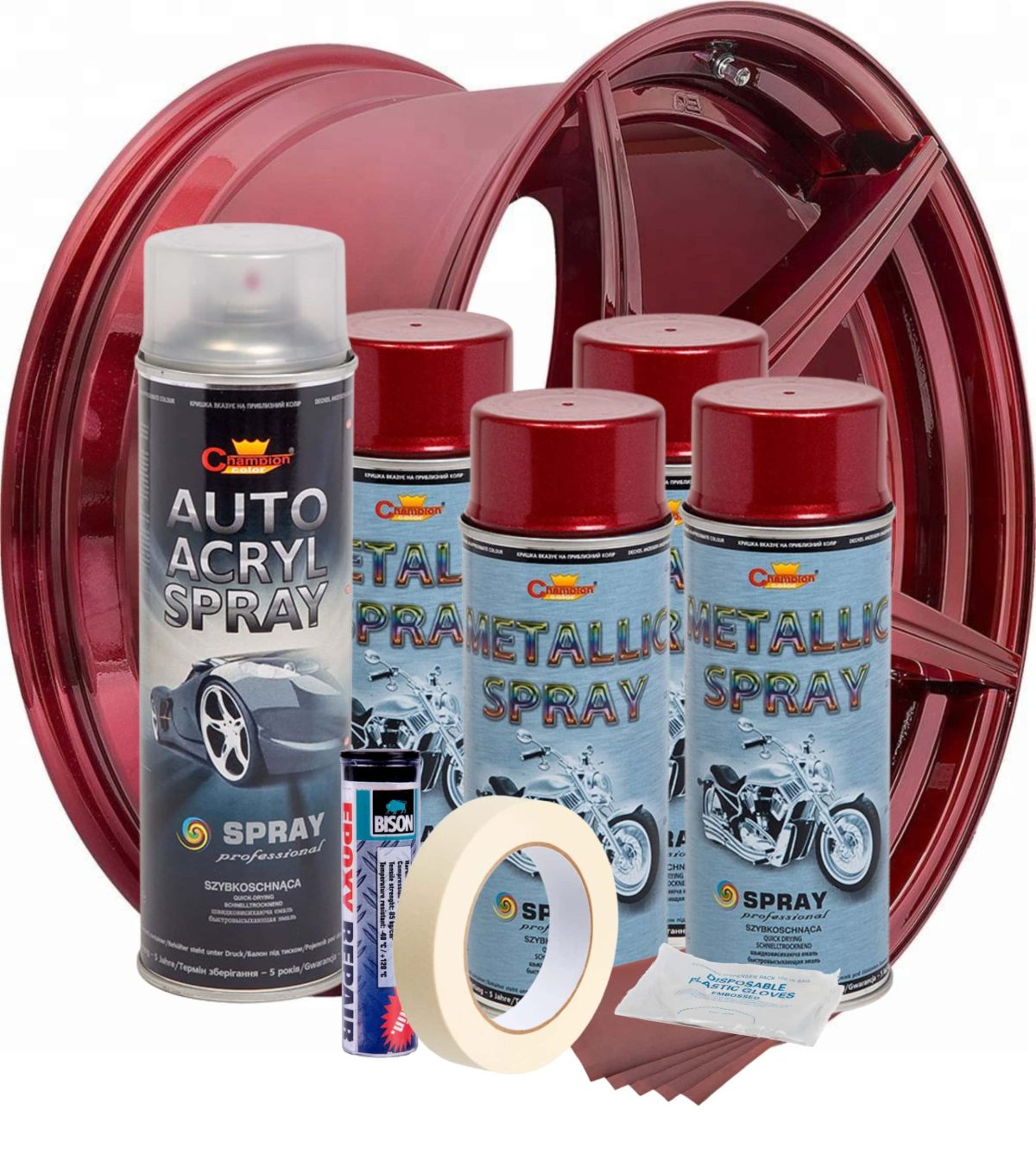 Kit complet reparatie si vopsire jante culoare Rosu Burgundy Metalizat, V4 - imagine 2