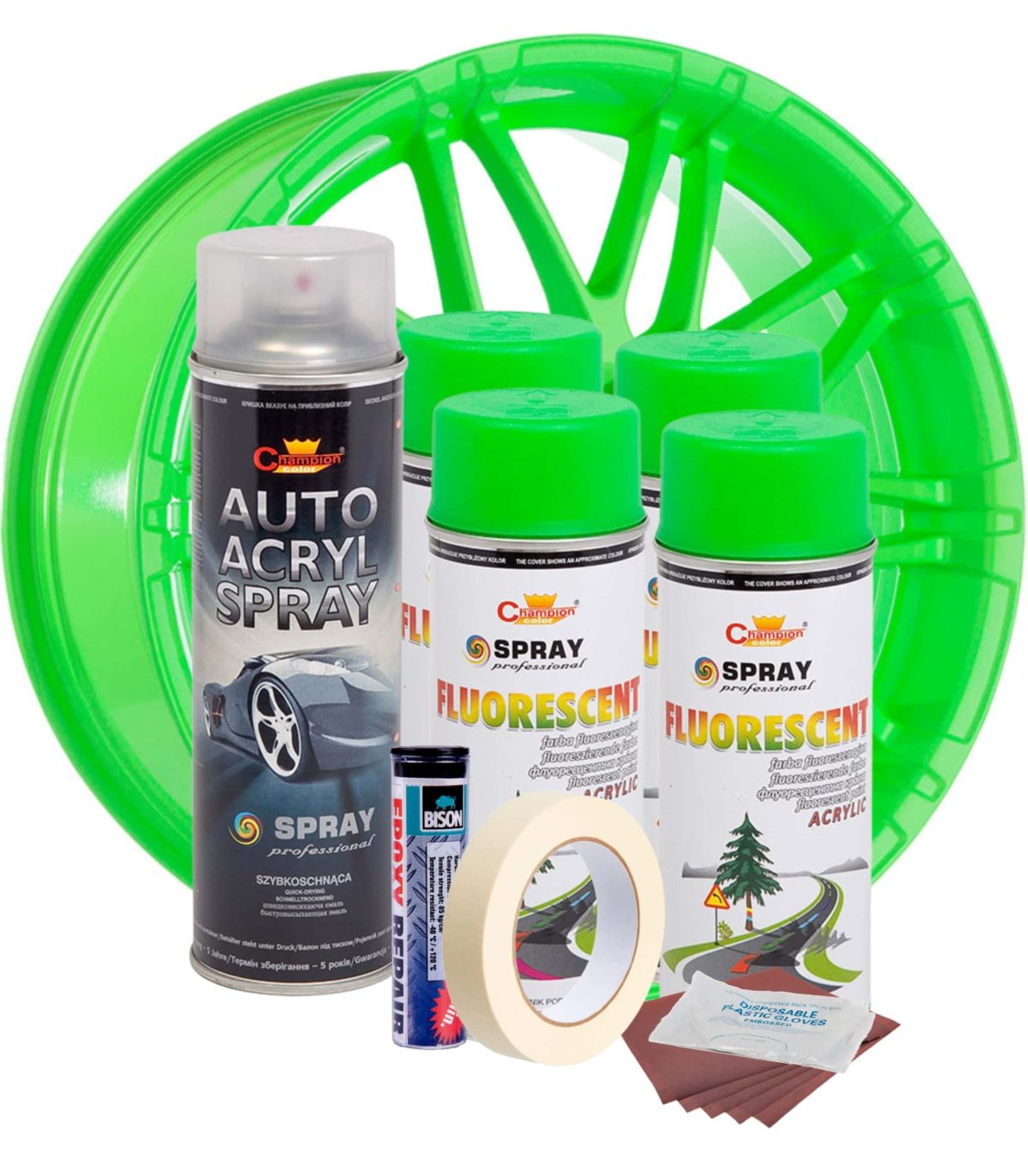 Kit complet reparatie si vopsire jante culoare Verde Fluorescent, V4 - imagine 2