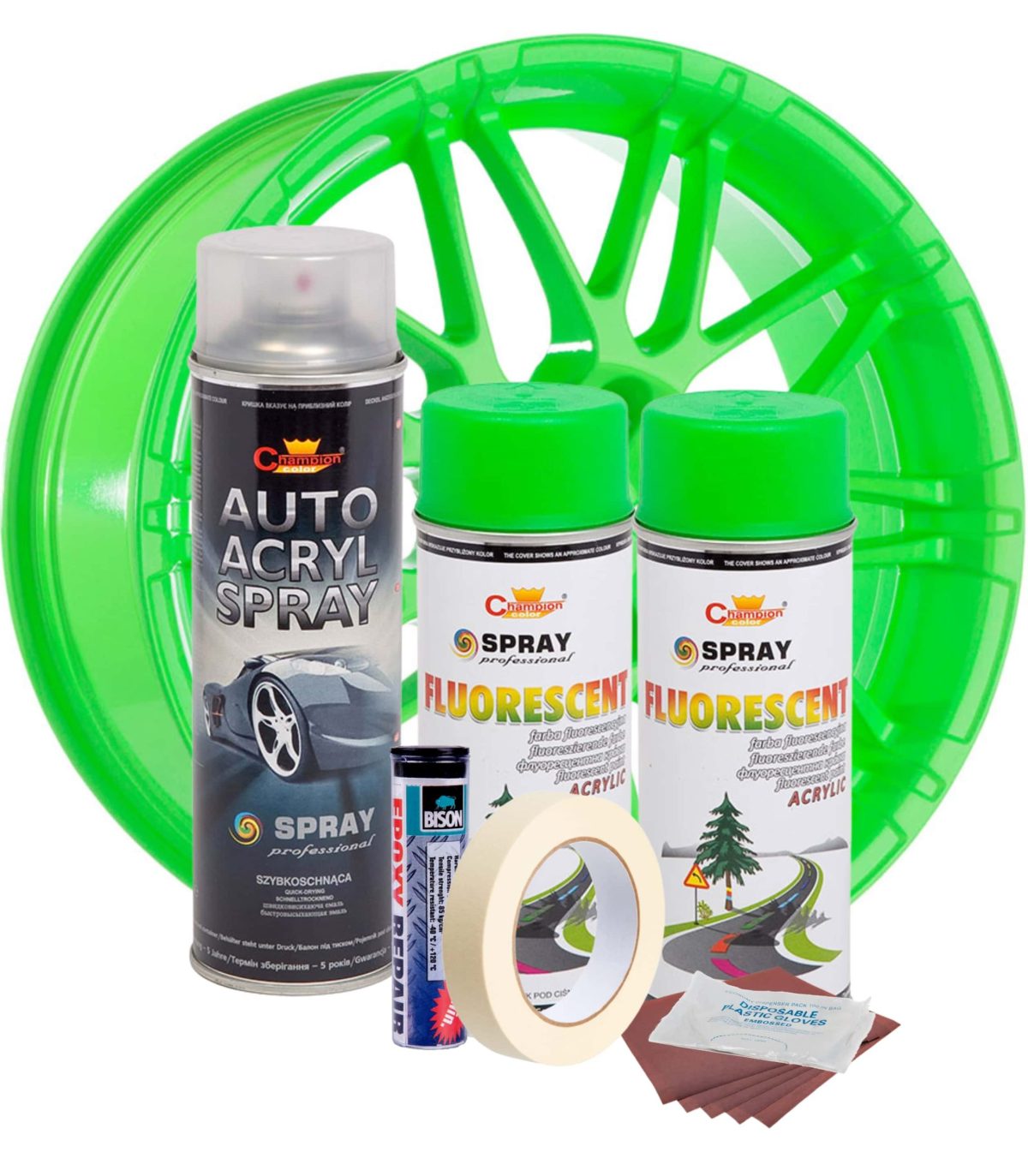 Kit complet reparatie si vopsire jante culoare Verde Fluorescent, V2 - imagine 2